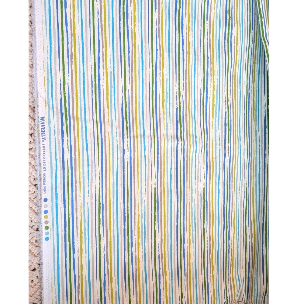 Waverly Inspirations Fabric Multi Color Blue Green Striped Screen Print 44x116